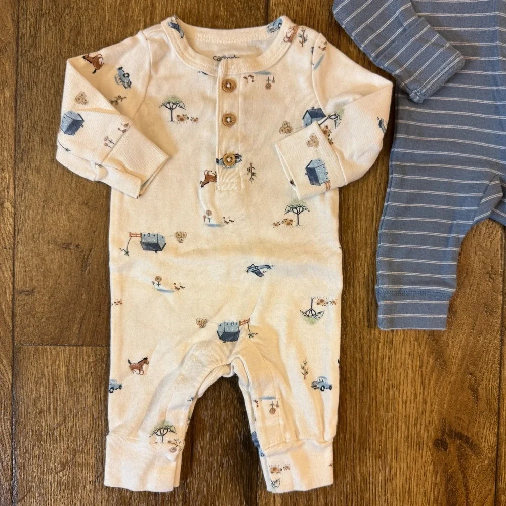 Carter's Newborn Baby Boy Rompers Clothes Long Sleeved Outfits Striped Footless